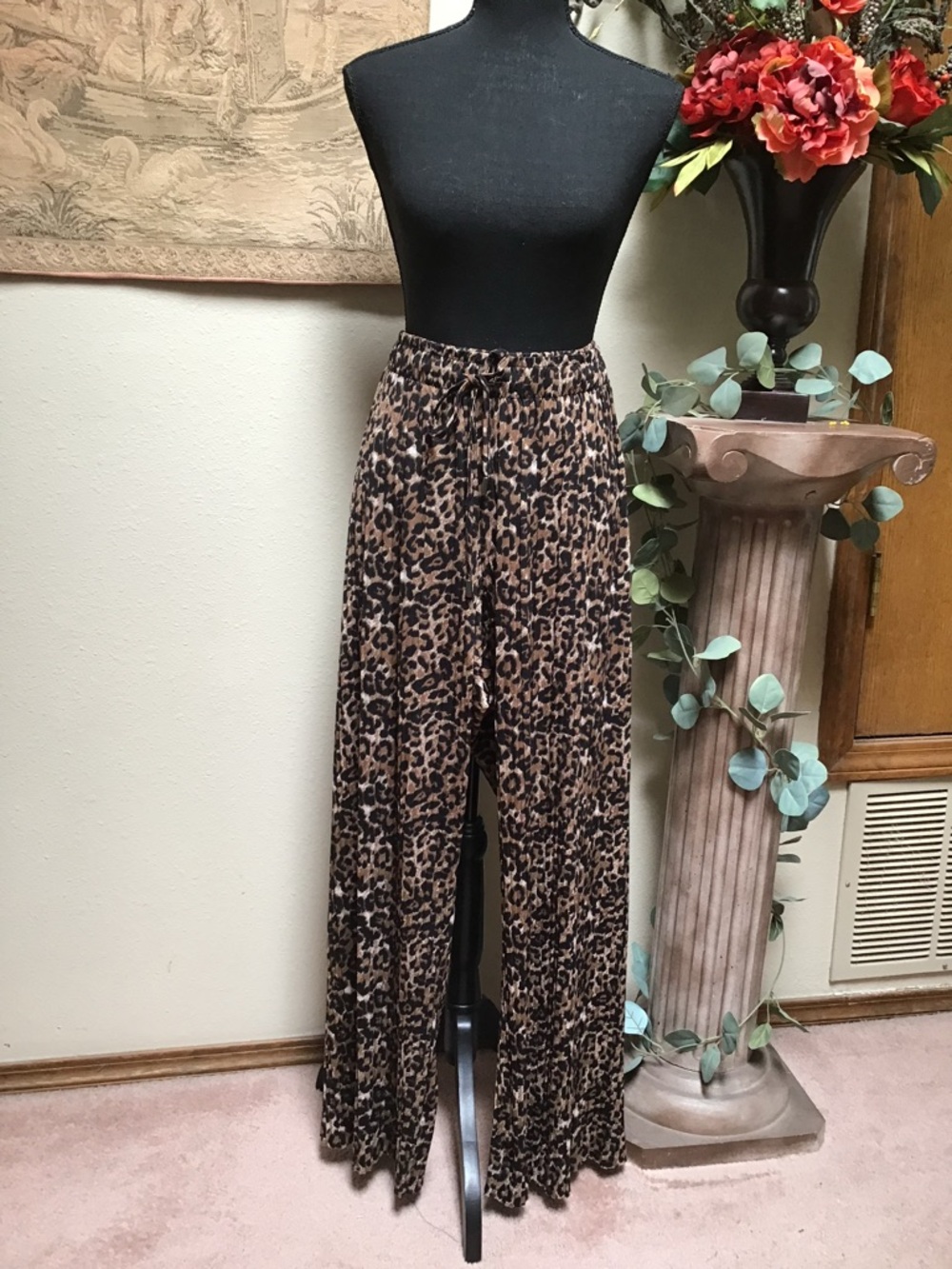 Leopard Print Wide Leg Palazzo Pants - Brown